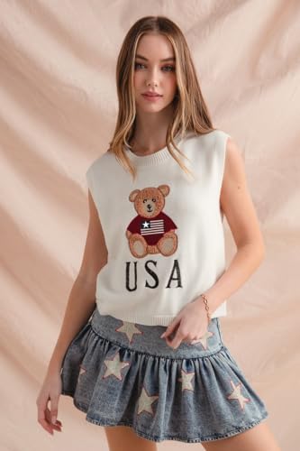 Teddy Bear Wearing an American Flag with USA Embroidered Sweater Vest2