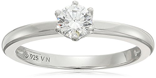 Amazon Collection Platinum-Plated Sterling Silver Swarovski Zirconia Round Cut Solitaire Ring, Size 8