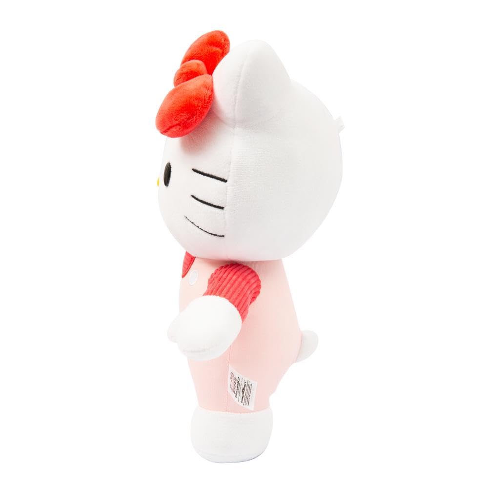 Hello Kitty Giochi Preziosi Morbido Peluche Hello Kitty 30 cm con Outfit alla Moda, Gonna in Jeans, Fiocco Rosa e Maglia A Righe Rosa Adatto per Bambini dai 3 Anni