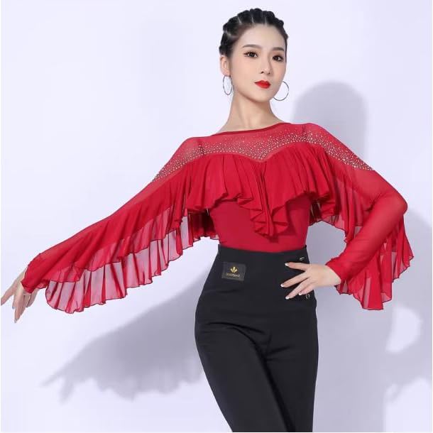 Adult Long Sleeve Latin Dancewear Women's Ruffles Salsa Dancing Outfit Ballroom Performance Clothing Tops for Samba