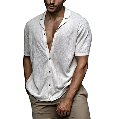 Camisa hawaiana para hombre de manga corta para verano, camisa de ocio monocolor, polo Kuban con cuello de playa, camisa de manga corta suave, camisa de rayas con estructura de playa, camisas