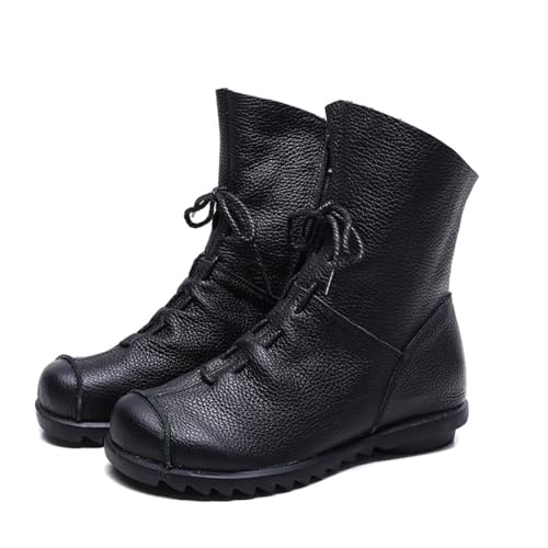 Ulalaza Botas de tobillo impermeables de combate cómodas de cuero de PU para mujer Piel cálida Resbalón en la nieve Forro de piel clásico a media pantorrilla Moda Múltiples colores Botas de invierno