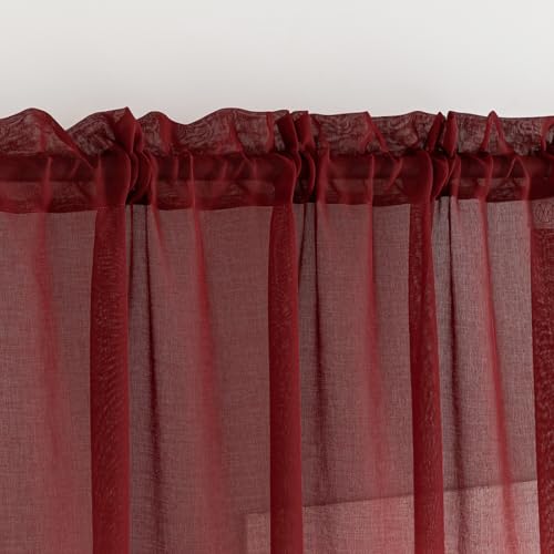 Image of MYSTIC-HOME Burgundy Sheer Curtain Panels 72 Inch Length, Light Filtering Window Curtain Drapes Treatment for Living Room, Breathable Rod Pocket Sheer Curtains for Bedroom, 2 Panels, Each 52 inch Wx72 L