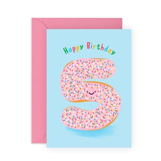 CENTRAL 23 Tarjeta de quinto cumpleaños para niños y niñas, dona de 5 años, tarjetas de hito para niños pequeños, tarjetas de quinto cumpleaños, dona, regalos para hijo, hija, sobrina, sobrino, viene