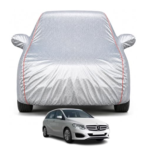 Image of Premium Car Cover for Mercedes B Class Model | Waterproof, UV & Dust Protection | Mirror & Antenna Pocket | Triple Stitched, Soft Inner Lining, Belt & Buckle (Metalic Silver)