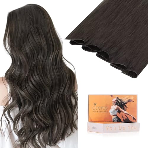 Image of DOORES Sew in Hair Extensions Real Human Hair, 24 Inch Mocha Brown 60g, Hand Tied Genius Sew in Weft Extensions for Women