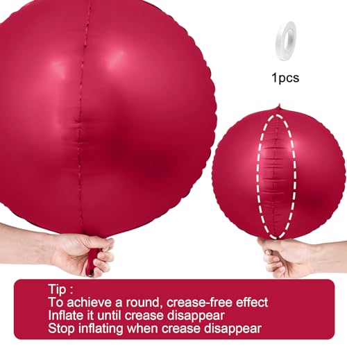 Image of 12PCS Burgundy Red Round Foil Balloons 22 inch 15 inch 10 inch Large Mylar Balloons | Metallic Maroon Red 4D Ball Balloons for Birthday Party, Graduation, Wedding, Christmas, New Year, Disco Prom Party Decor