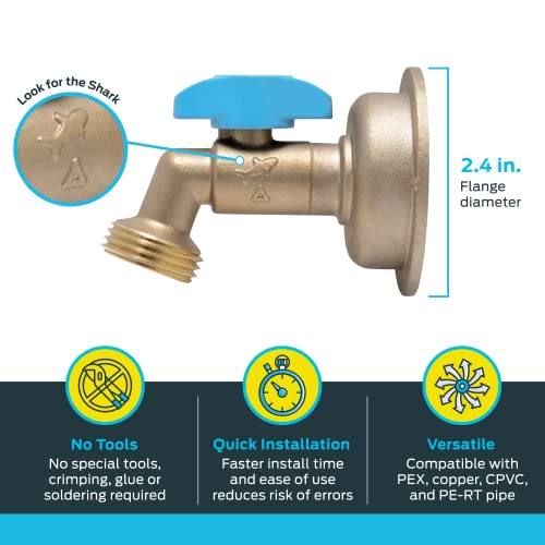 Sharkbite 1/2 X 3/4 Inch Mht 90 Degree Hose Bibb, Quarter Turn, Push To Connect Brass Plumbing Fitting, Pex Pipe, Copper, Cpvc, Pe-Rt, Hdpe, 24620Lf #TOP2
