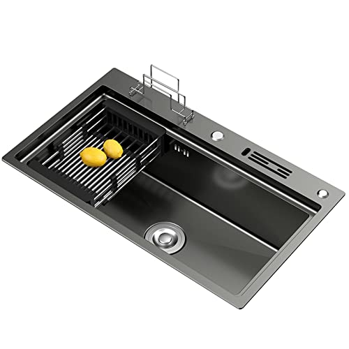 Single Bowl Kitchen Sink 16 Gauge Stainless Steel Topmount Drop-in and Undermount Kitchen Sink Square 22cm/8.66inch Deep Bar Prep Sink Basin with Tool Holder,A-1