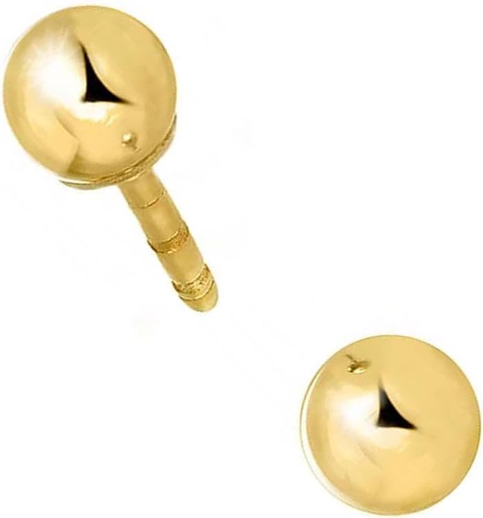 14k Real Yellow Gold Stud Ball Earrings - 3 mm