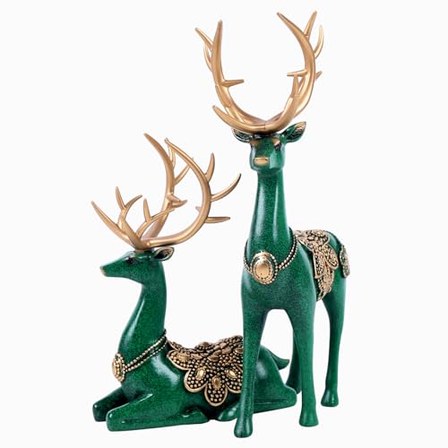 Set de dos estatuas de ciervos verdes decorativos