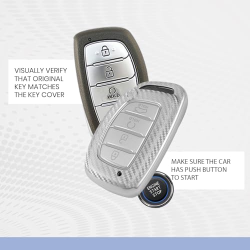 Image of keyzone Silverstar TPU Key Cover with Keychain for Hyundai Alcazar, Creta, 4 Button Smart Key (Silver)