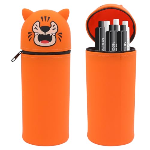 DHINCHANSAIB Estuche para lápices de dibujo en silicona suave 2 en 1 - estuche para lápices bonito y práctico para niñas y adolescentes, ideal para la oficina y la escuela, naranja, Piccolo