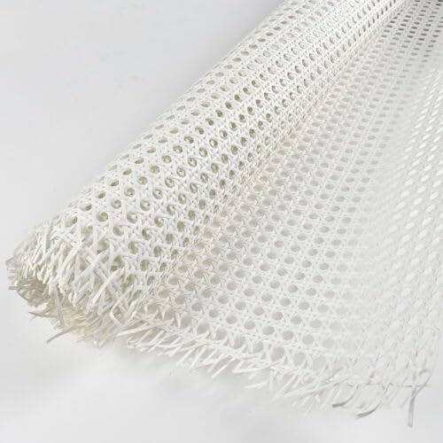 AJ Cane Store Plastic Square Pattern PVC Webbing for Caning Projects Natural Pre - Woven Open Mesh Cane - PE Rattan Cane Webbing PVC Rattan Roll Cabinet Chair (White) Size (24x60 inch)