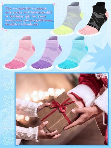 Image of Fourluoo 6 Pairs Women Cotton Athletic Toe Socks