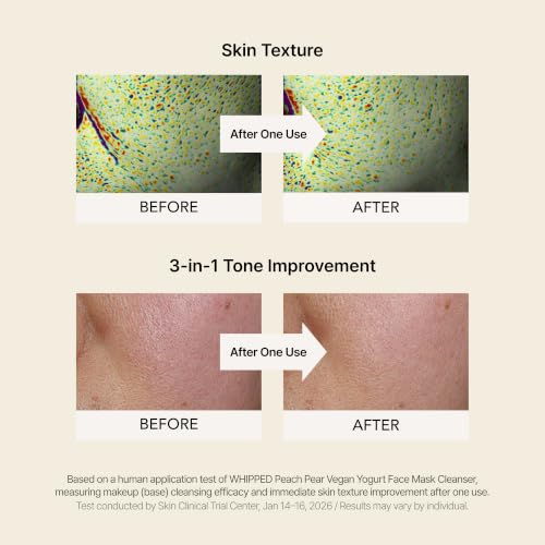 Image of Whipped Korean Skincare Face Wash, Doubles as a Face Mask, Peach Pear, Hydrating Vegan Facial Cleanser, Gentle Exfoliating Care with Micro Powder, Lactic Acid (AHA), Niacinamide, Hyaluronic Acid