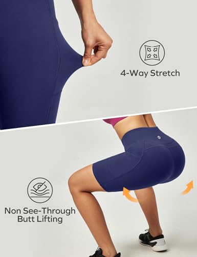 Ewedoos Biker Shorts Women Tummy Control Workout Shorts with 3 Pockets High Waisted Compression Gym Running Yoga Shorts Women
