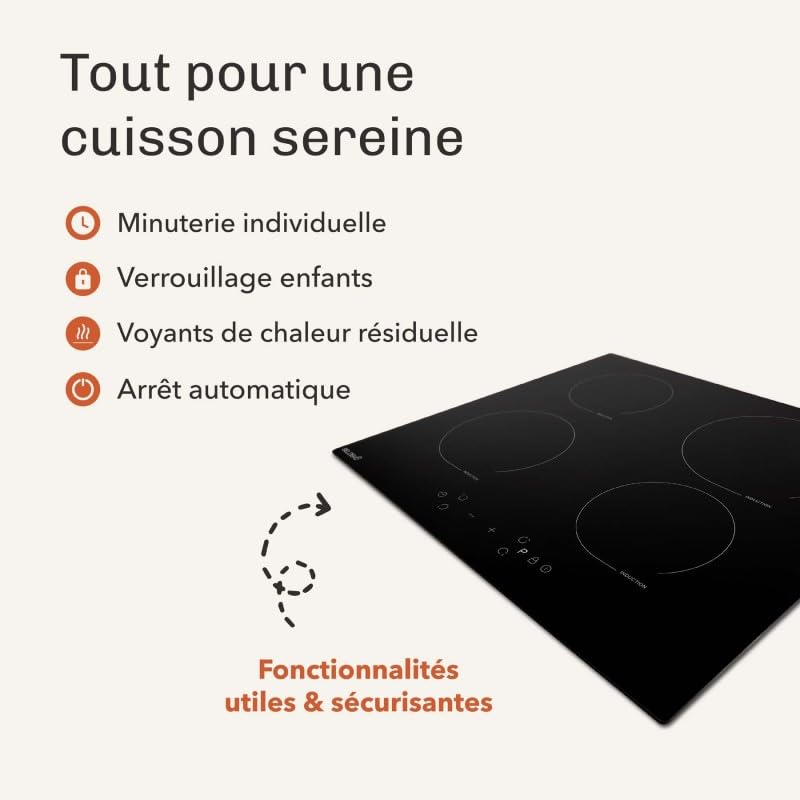 Tavolo Induzione BELDEKO (vetro nero, 4 caminetti - 7500 W - tasti touch)