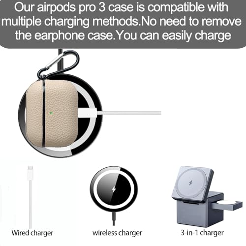 Image of for Leather AirPods Pro 3 Case 2025|Cute Hard Air Pods Pro 3 Case (Model A2700 /A2931)|with Keychain|Retro Airpod 3 Pro Cases for Man Women(Apricot)