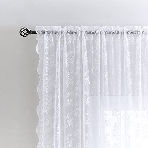 Yj Yanjun White Lace Curtains 63 Inch Length Set Of 2 French Elegance Floral Semi Sheer Curtain Panels Antique Short Victorian Curtains Rod Pocket Light Filtering 52 X 63 Inch White #TOP2