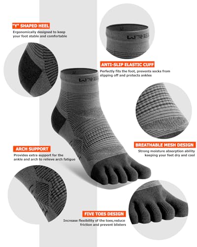 Image of WRELS Coolmax Toe Socks for Men Women,Athletic High Performance Cushion Crew Socks for Running Working(3 Pairs)