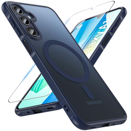 Hensinple for Samsung A16 Phone Case,Magnetic Samsung Galaxy A16 Phone Case for Magsafe with Tempered Glass Screen Protector,[Shockproof Military] Translucent Cover Samsung A16 4G/5G Case,Blue