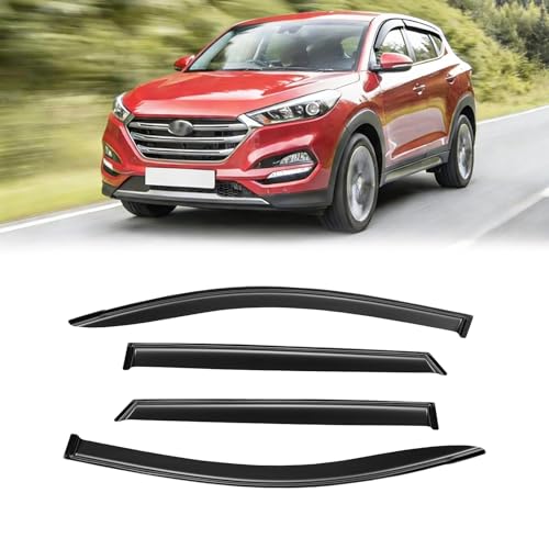 Window Visor for 2016-2021 Hyundai Tucson, Out-Channel Rain Guards Shields Vent Deflector Shade Wind Dark Smoke for 16-21 Tucson 2017 2018 2019 2020, Tape-On Outside-Mount, 4PCS
