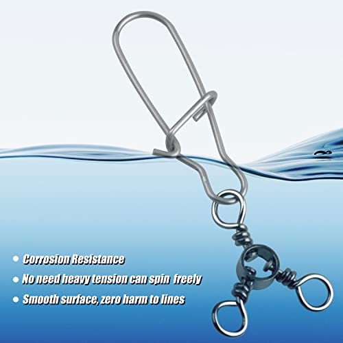 Image of 3 Way Swivel Snaps Fishing Tackle Connector, 40Pcs Triple Swivels with Duo Lock Snaps T-Turn Fishing Lure Connectors for Trolling Catfish Rig