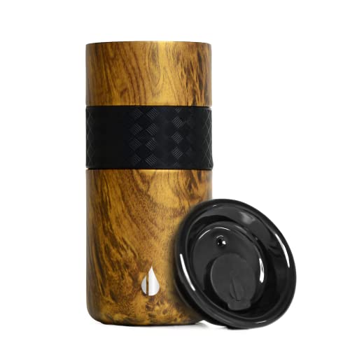 Elemental Artisan Insulated Tumbler, Triple Wall Coffee Travel Mug, Reusable Stainless Steel Coffee Tumbler With Ceramic Lid, Thermal Coffee Cups For Hot (6 Hrs) & Cold (18 Hrs), 16Oz - Teak Wood #TOP1