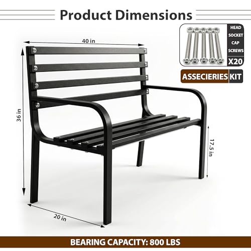 Image of BRISHI 2 Seater Metal Garden Bench for Indoor & Outdoor Park /Patio /Living Room /Terrace /Balcony (Black)