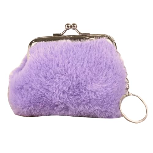 Purple Furry Coin Purse- Mini Clasp Pouch Key Bags Money Bag/Wallet, Downy Bag Gifts for Girls Kids Purses Wallets Party Favors(Purple)