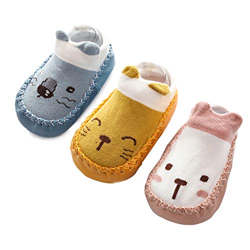 Happy Cherry - 3 pares de Calcetines de Suela para Bebés Recien Nacido Primeros Pasos...