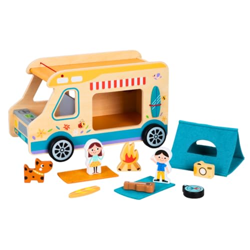 TOY APPÉTIT Wooden RV Toy for Toddlers 1-3, 13PC Camper Playset with Figures and Accessories, Montessori Toy Truck, Pretend Play Toy Camper, Toy RV, Truck Camper Toy, Trailer Toy, Toddlers Gift