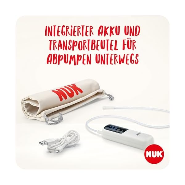 NUK Soft & Easy elektrische Milchpumpe | Brustaufsätze aus 100 % Silikon | Klein, leicht und leise | Akku für unterwegs | Brustaufsätze 24 mm & 27 mm | 1x Perfect Match Babyflasche – Bild 6