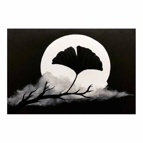 Affiche noir et blanc Silhouette de Ginkgo décoration salon chambre maison HOQIU 60x80cm