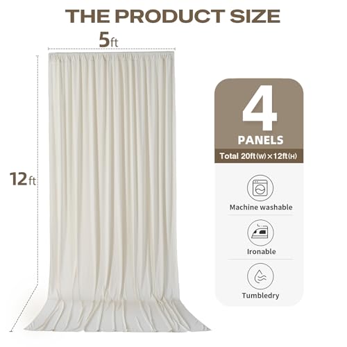 Image of 20ftx12ft Beige Backdrop Curtains for Parties, Wrinkle Free Polyester Beige Photo Backdrop Drapes 4 Panels 12 ft Long Back Drop Cloth for Wedding Birthday Photography Background