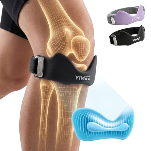 YIMED Patellar Tendon Support Strap Silicone Patella Knee Strap for Knee Pain Relief Adjustable Patella Band Knee Brace for Basketball Jumpers Knee Tendonitis Osgood Schlatter (Black 1 Pack)