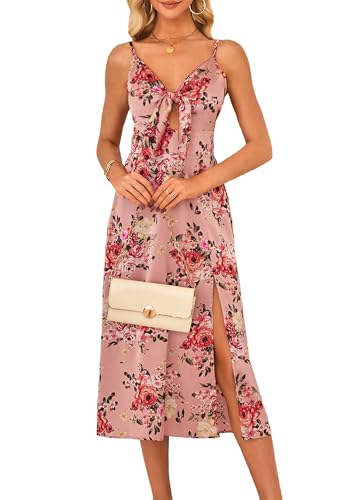 Fashionme Women Spaghetti Strap Midi Satin Dresses Tie Front Back...