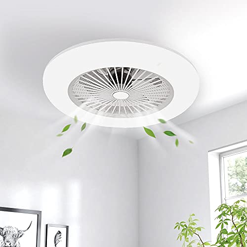Modern LED Ceiling Fan with Lights - KWOKING Doughnut Shape Fan Chandelier,22 inch Invisible Fan Light,Remote Control ,Adjustable Speed in White
