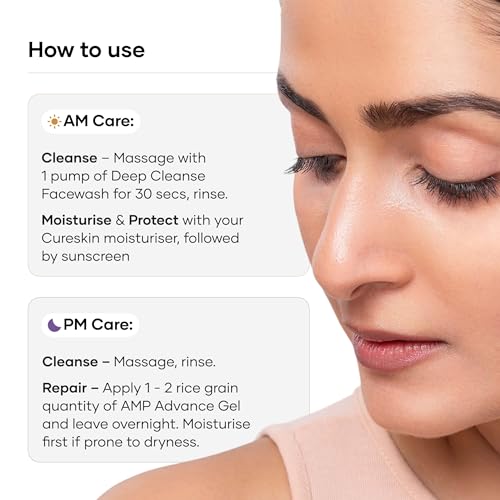 Image of Cureskin Acne Control Combo | Salicylic Acid 2% Deep Cleanse Face Wash 100 ml + AMP Advance Acne Gel 15 g | Clears Pimples, Unclogs Pores & Controls Oil | For Oily & Acne-Prone Skin