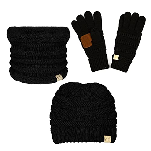 Image of Funky Junque Kids Matching Winter Solid Ribbed Beanie Cap, Fleece Lined Neck Warmer, Stretchy Toddler Gloves Bundle