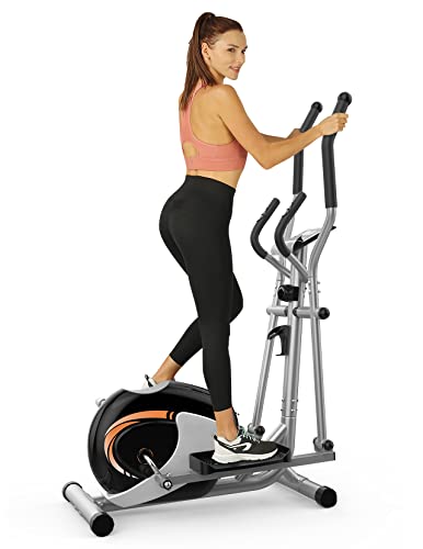 THERUN Bicicleta elíptica magnética, máquina elíptica Ultra silenciosa para Uso doméstico, máquina elíptica de Resistencia Ajustable de 8 Niveles con Monitor LCD, Sensor de Pulso (Naranja)