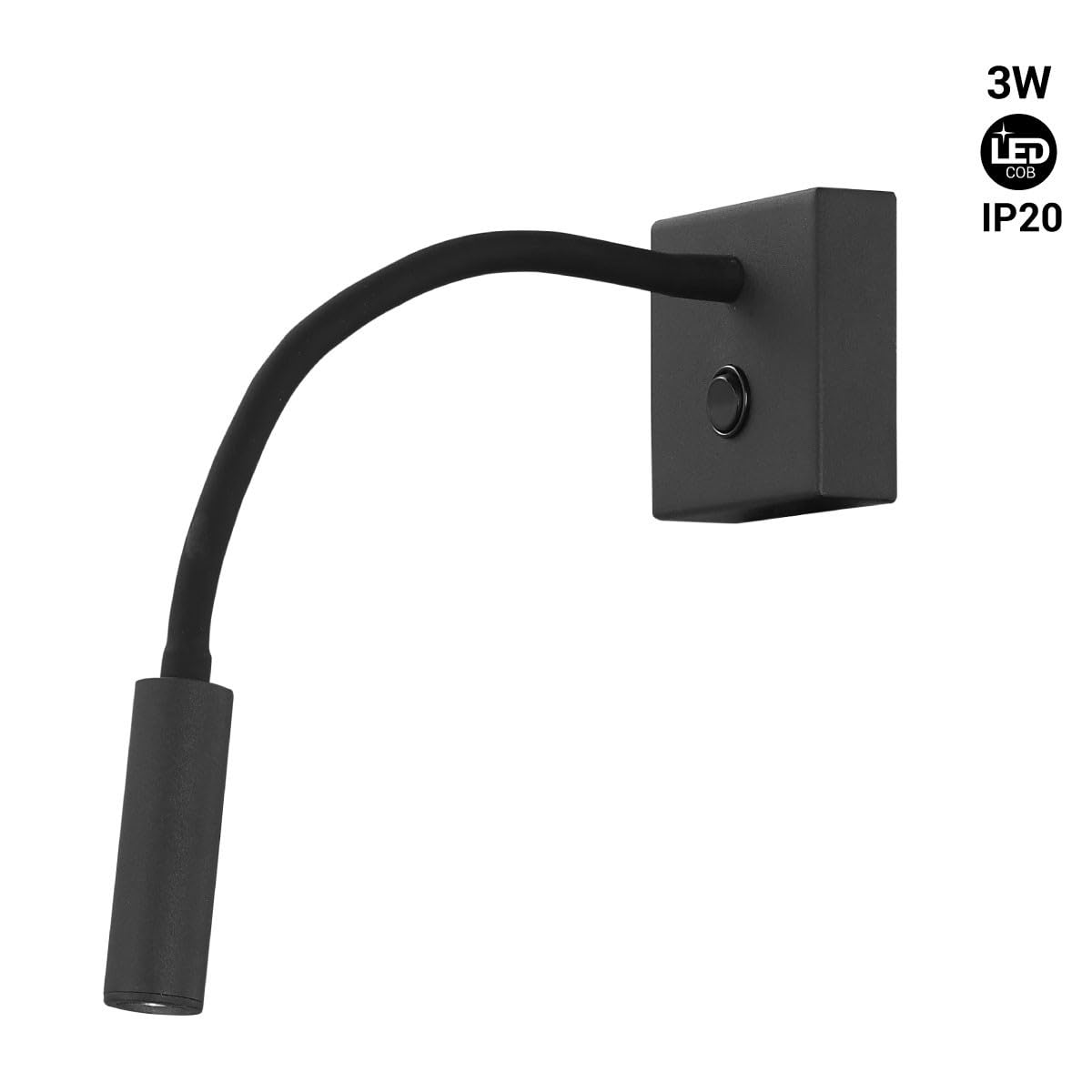 BARCELONA LED Wandlampe LED Schwarz für Lesen "Hale" 3W, Warmweiß 2800K, Flexibler Verstellbarer Arm, Moderner Minimalistischer und Klassischer Stil, Lesekomfort, Schlafzimmer, Treppen, Restaurant