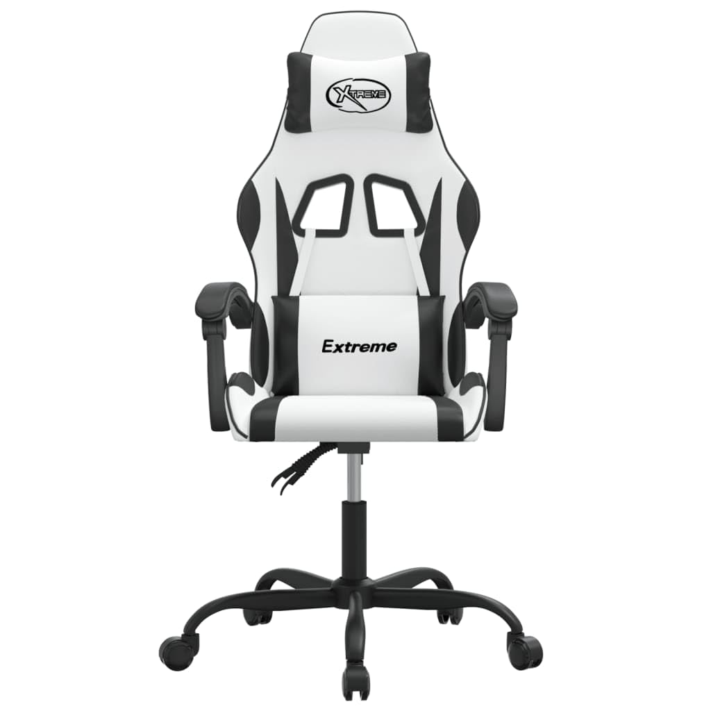 Gaming-Stuhl Drehbar Weiß Schwarz Kunstleder Ergonomisch mit Wippfunktion und Rückenlehne Verstellbar für Homeoffice Jugend PC Esport Komfortabler Chef Sessel