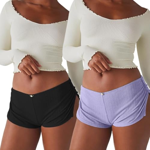 Image of FaroDor Cute Micro Pajamas Shorts for Women Low Rise Side Slit Ruched Lounge Shorts Pj Bottoms