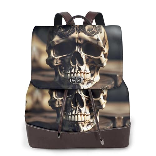 Sac à dos cuir imprimé squelette rock femme chic et polyvalent