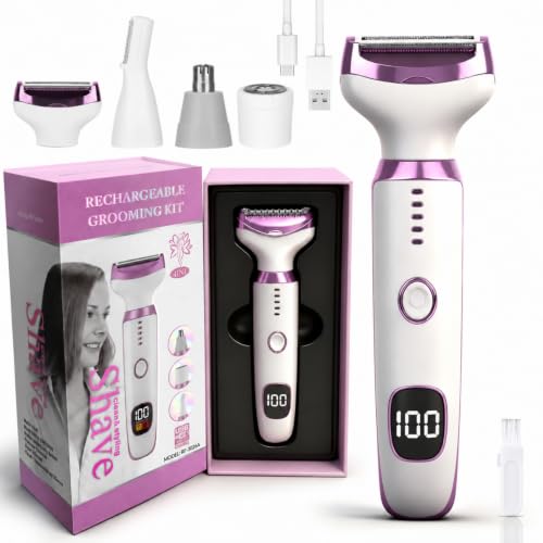 Beanify Electric Razors or Women Men, 2026 Wet/Dry Lady Electric Shaver,4 in 1 LED Display Hair Remover with IPX7 Waterproof,Smooth & Silky Portable Bikini Electric Grooming Set (Pink)