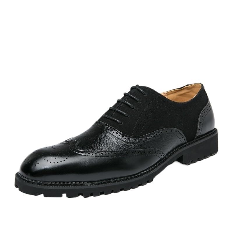 YZABEL Men's Pointed Toe Dress Shoes, Leather Lace-Up Business Brogue Shoes, Soft-Soled Non-Slip Low Top for Formal and Everyday Wear