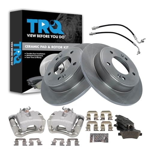 Image of TRQ Rear Brake Pad and Rotor Set Ceramic Rotors Calipers Compatible with 2017-2018 Kia Soul