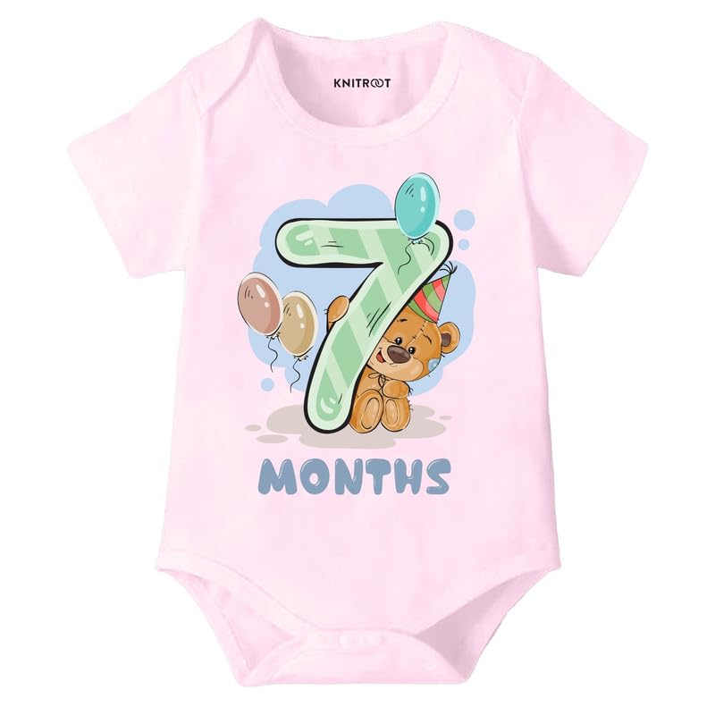 Image of Knitroot Monthly Birthday Teddy Special, Newborn Baby Half Sleeve Unisex Romper, Onesies, Sleepsuit, Body Suit, Envelope Neck, 1 to 12 Months Print, 0-12 Months, Infant Cloth for Boys & Girls